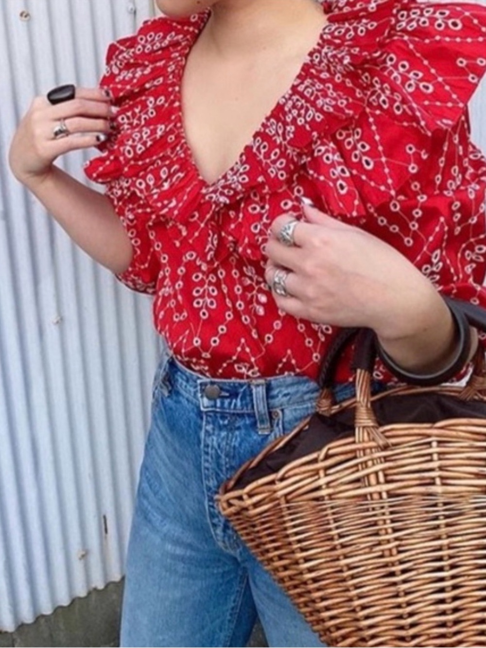 Zara Bloggers Fav - Red Ruffle-Trim Blouse - Casual Top - Picture 2 of 5